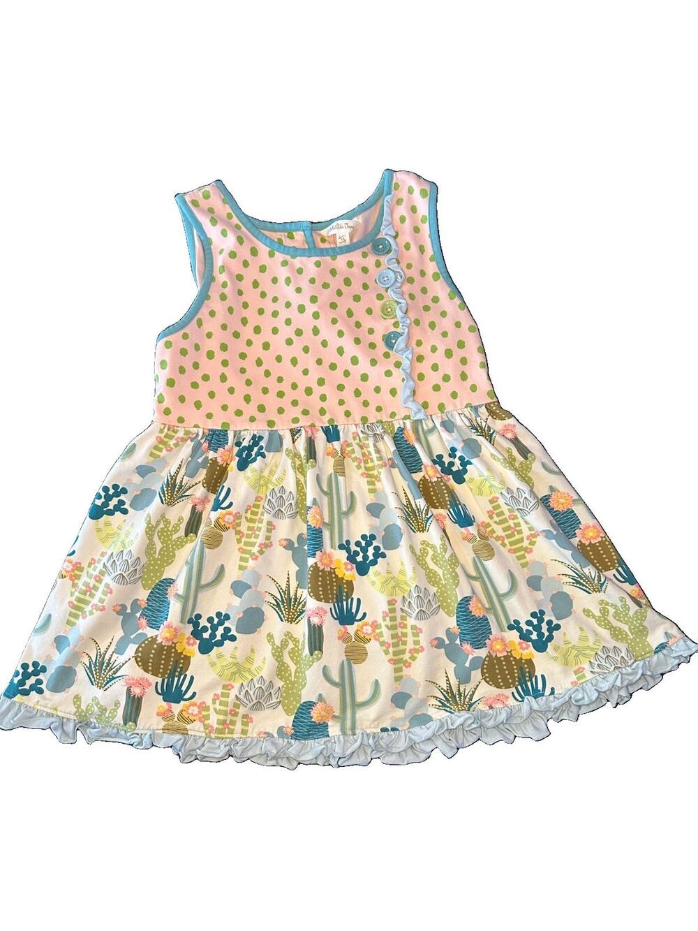 Matilda Jane Girls 14 Fit & Flare Sleeveless Knit Dress Pink Green Polka Dot